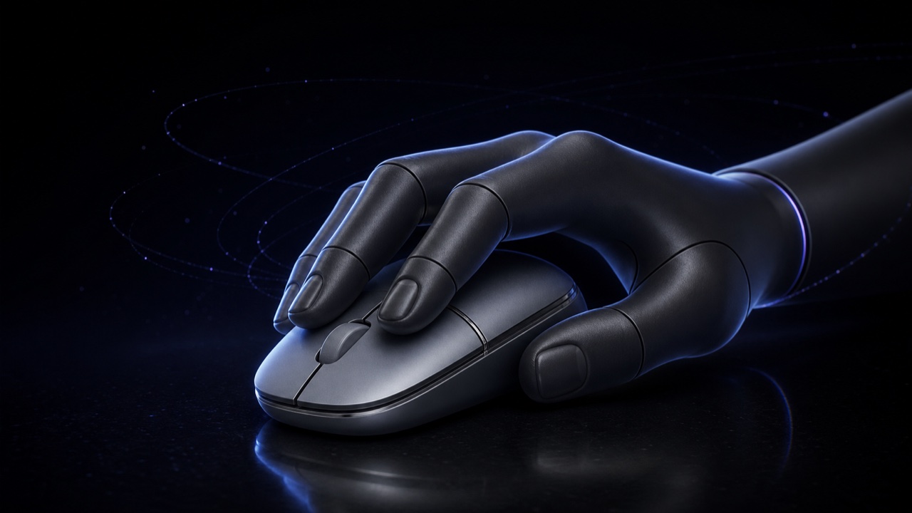 A synthetic hand using the Handpeak Wireless EarMouse Pro in Space Gray